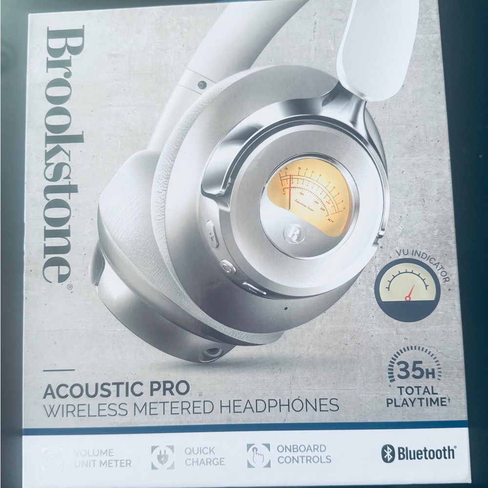 Brookstone Headphones: Acoustic Pro Wireless Volt Metered 35 Hours Bluetooth NEW